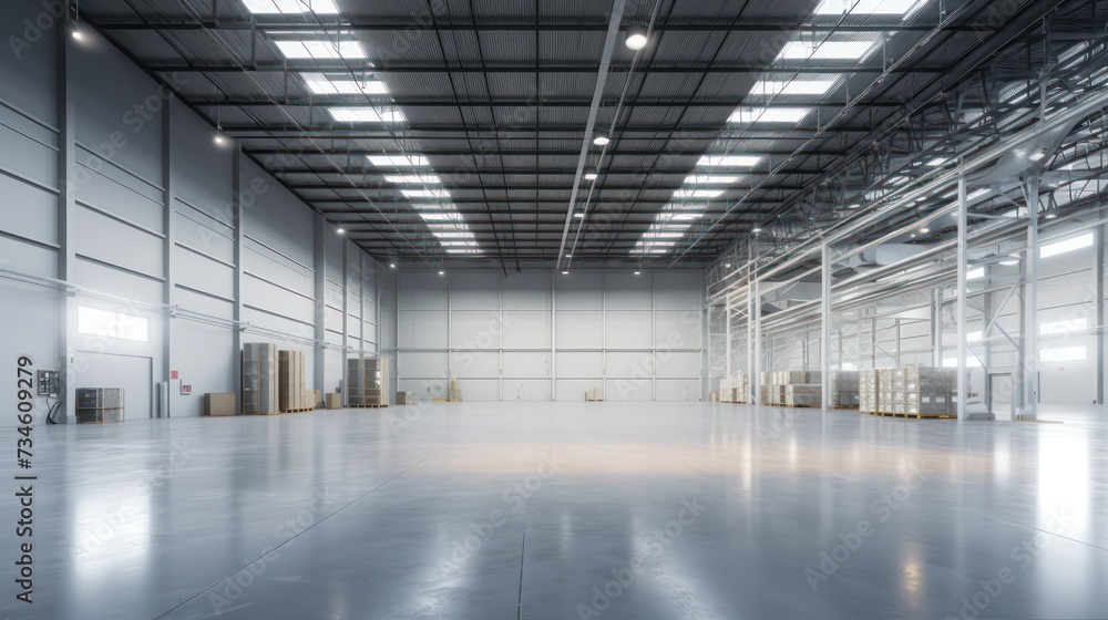 Interior of an empty and clean modern warehouse Interior of an empty and clean modern warehouse