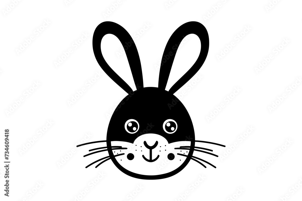 Fototapeta premium Cute Easter Bunny face template Vector, Easter Bunny Face Kit, cartoon bunny face png, outline bunny face clipart, printable bunny face