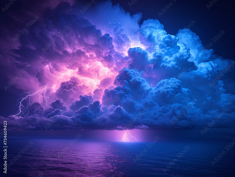 blue sky into a thunderstorm.colorful night sky with cloudAi