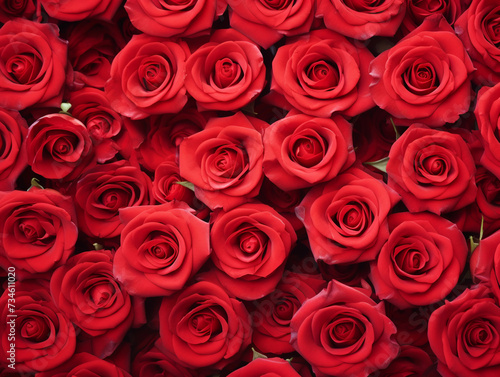 Natural fresh red roses flowers pattern wallpaper. top view  Red rose flower wall background. 