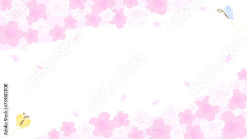 Sakura and butterfly background frame inspired by spring, stylish hand-drawn illustration / 春をイメージしたさくらとちょうちょの背景フレーム、おしゃれな手描きイラスト © minana