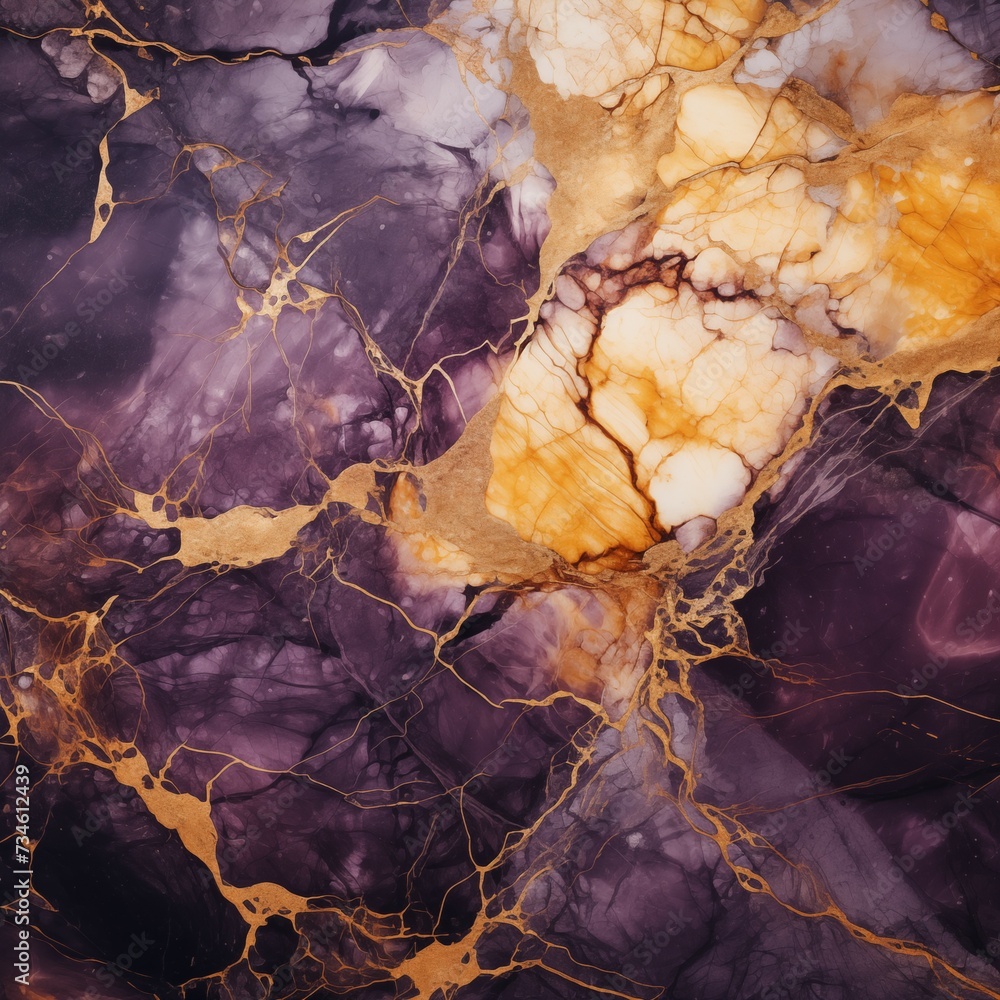 Closeup surface purple and yellow marble textured background
