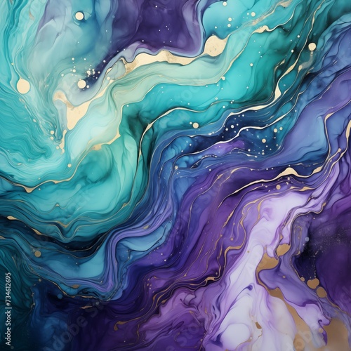 Closeup liquid green blue and purple jade waves fluid art