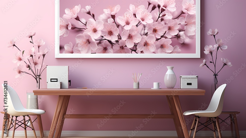 A soft pink solid color background reminiscent of delicate cherry blossoms in full bloom - obrazy, fototapety, plakaty 