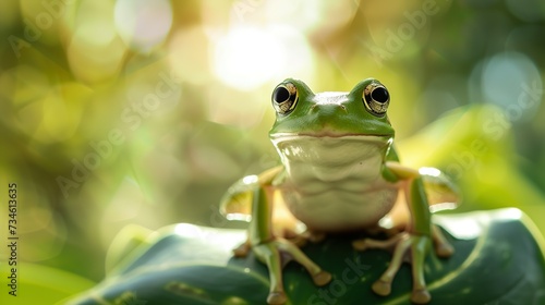 Leap day  29 February 2024 greeting card with cute Green Frog and Happy Leap Day text. Leap year  one extra day