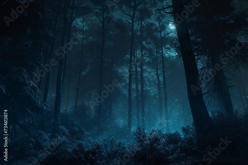 Futuristic night scene with abstract forest