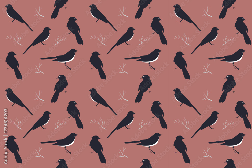 Fototapeta premium Seamless pattern with willy wagtail