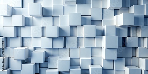  Random shifted white cube boxes block background wallpaper banner with copy space