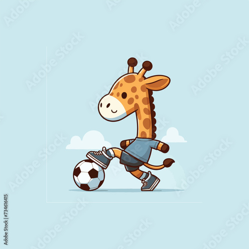 cute giraffe play football logo design