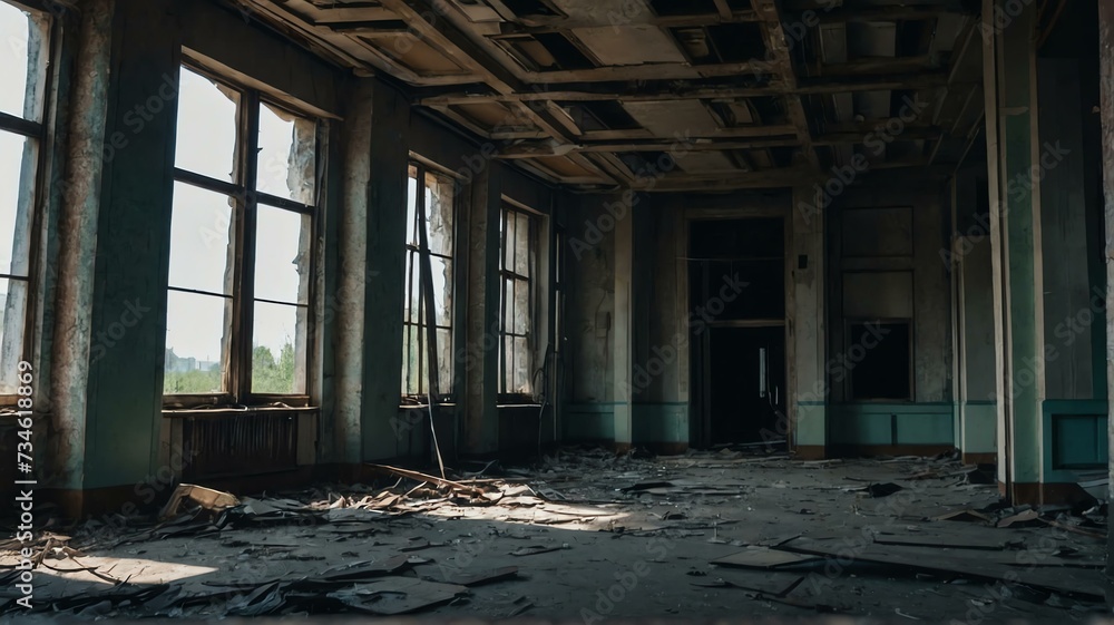 Interior of an abandoned building from Generative AI