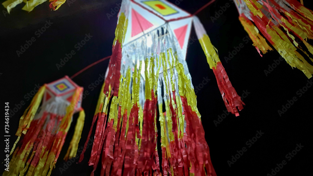 Colorful Traditional Hanging Lanterns at Night
