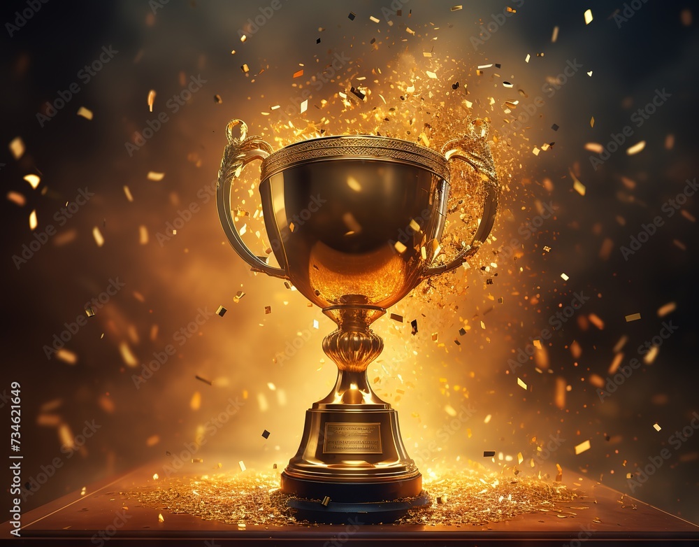 Golden trophy cup with gold splash Golden trophy cup with gold splash