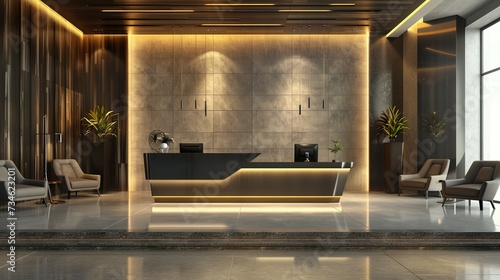 3d render of luxury hotel reception lobby