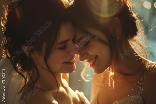 Intimate Moment Between a Lesbian Couple Bathed in Golden Hour Light