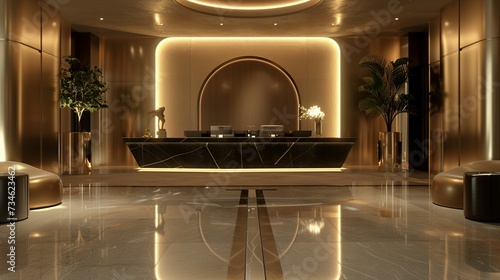3d render of luxury hotel reception lobby photo