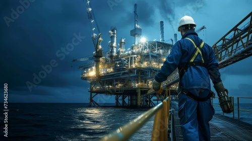 Oil Engineer on Oil Platform at Sea or Ocean