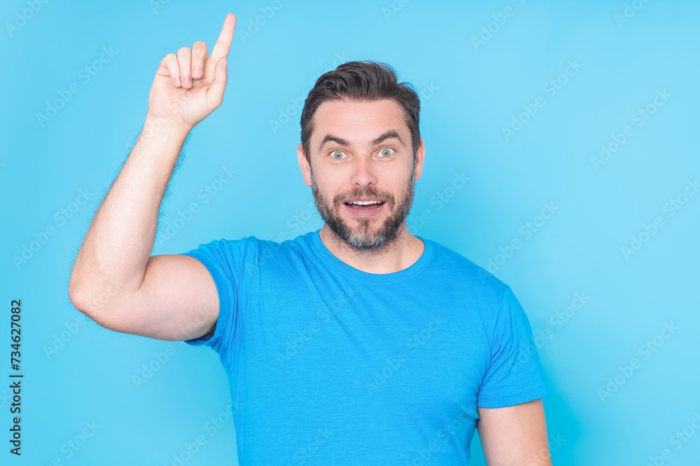 Man thinking of ideas, eureka idea. Portrait of man has many ideas. Man with index fingers hand gesture man has idea, presenting promo offer. Decision idea process. Good idea. Man thinking of ideas, eureka idea. Portrait of man has many ideas. Man with index fingers hand gesture man has idea, presenting promo offer. Decision idea process. Good idea.
