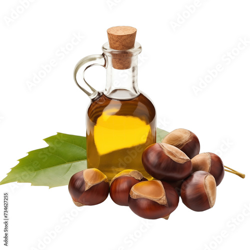 fresh raw organic chestnut oil in glass bowl png isolated on white background with clipping path. natural organic dripping serum herbal medicine rich of vitamins concept. selective focus