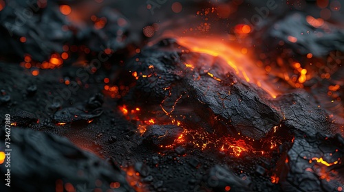 Close-up View of a Pile of Coal with fire