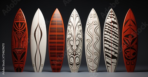 surfboards with various interesting motifs photo
