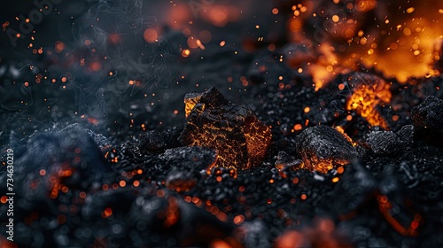 Close-up View of a Pile of Coal with fire