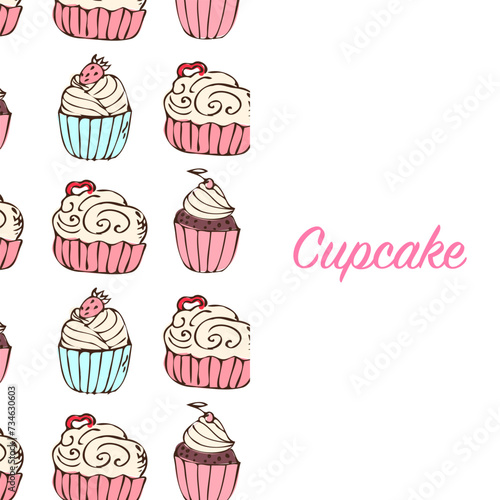 Hand drawn cupcake background for banner