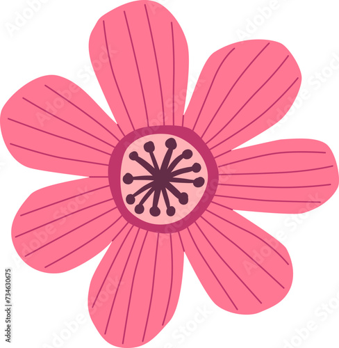 Spring Pink Floral Illustration in Flat Style