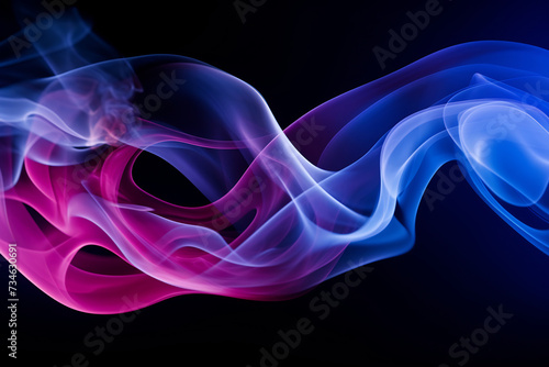 Abstract Pink and Blue Smoke Waves on Dark Background. Dynamic Color Flow Concept