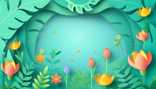 Paper style spring background with an empty space in the middle