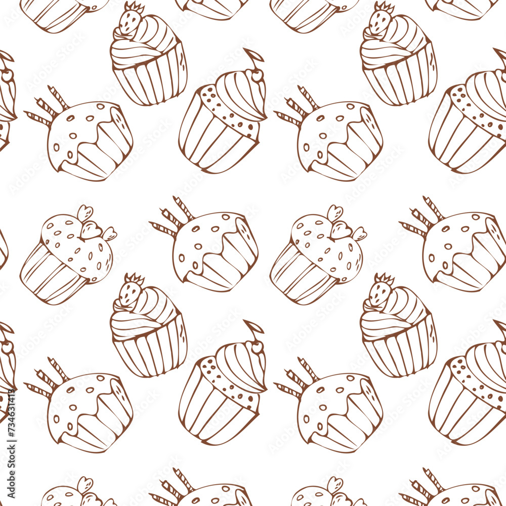 Doodle cupcake with candle outline background for banner Doodle cupcake with candle outline background for banner