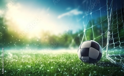 soccer ball on the grass with sunlight shining through it