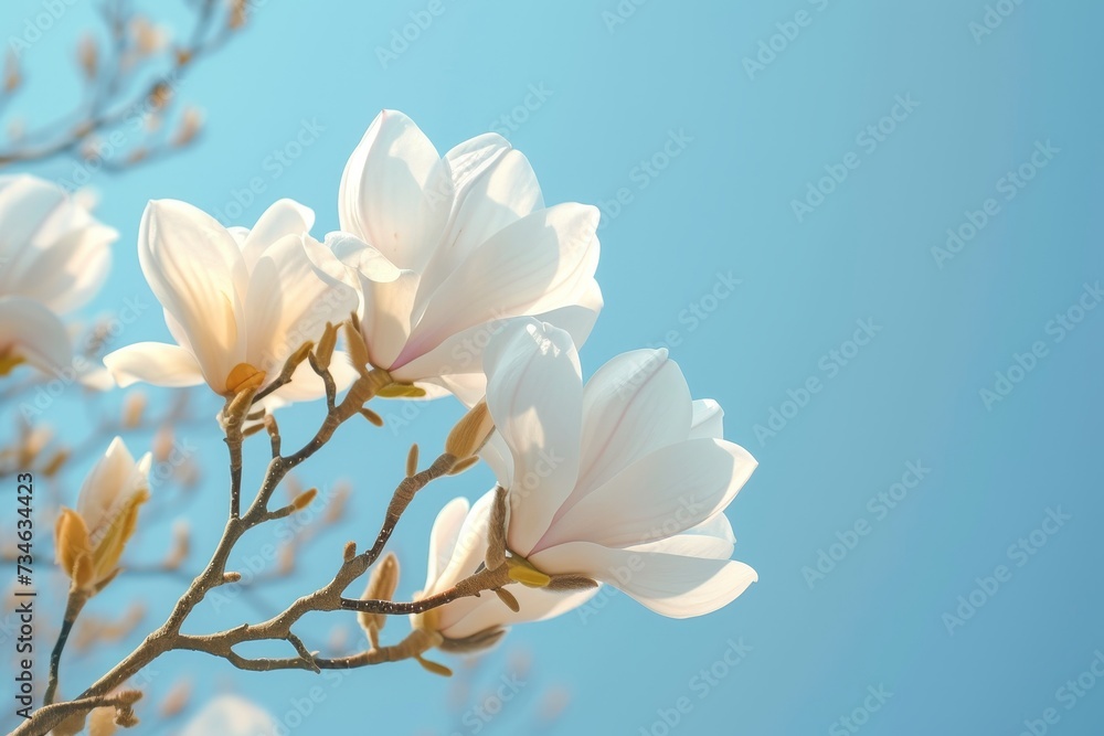 2023 magnolia concept white flowers against blue sky No clouds 2023 magnolia concept white flowers against blue sky No clouds