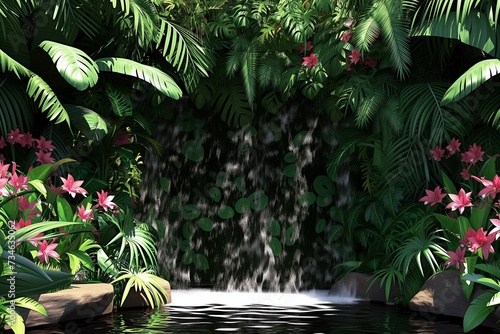 Dramatic backdrop of a roaring waterfall in a lush jungle, perfect for an adventurous and dynamic wallpaper. Generative AI © MAX AI