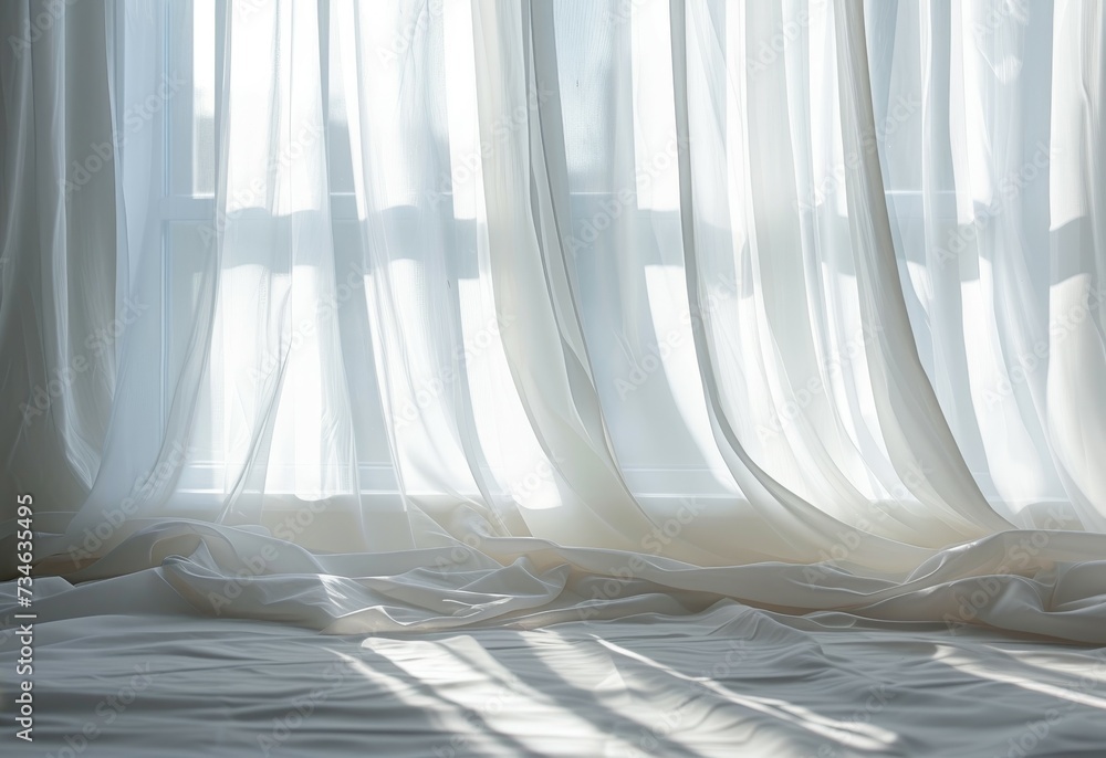 Bright window with white thin curtain Bright window with white thin curtain