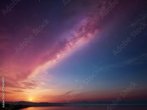 Beautiful sunrise and sunset over the sea, with a sky filled with stars, clouds, and vibrant colors, showcasing the stunning natural beauty. © Natti