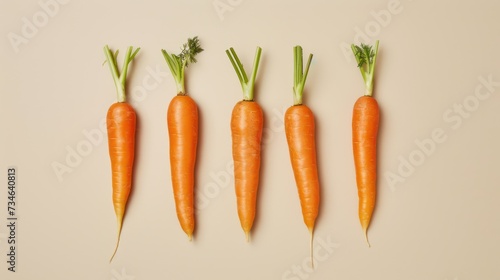 Bunch of fresh carrots isolated on plain background. Top view.