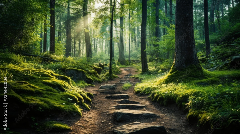 Obraz premium A path walkway through a forest