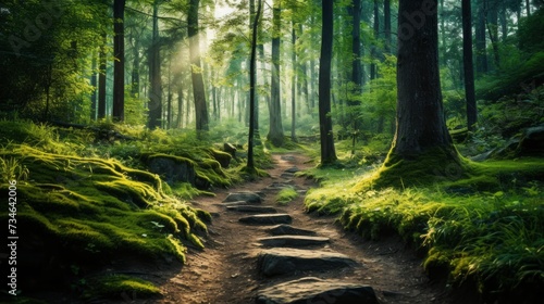 A path walkway through a forest