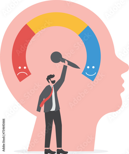 People are on the mood scale,Emotion overload, burnout and fatigue from work. Stress level meter gauge emotion stages. depression diagnosis.Mental disorder

