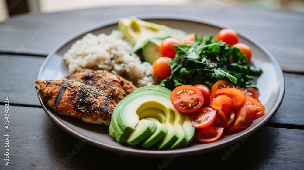 Balanced meal arrangement, a plate of goodness Balanced meal arrangement, a plate of goodness