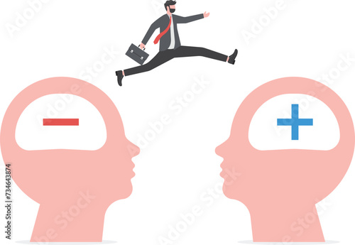 businessman jump negative to positive reaction concept vector

