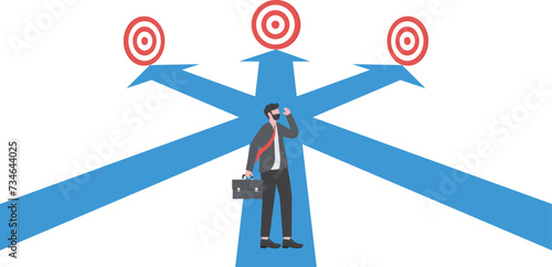 New way concept. Beginning journey adventures and opportunities. and opportunities. Businessman on road outdoors. illustration

