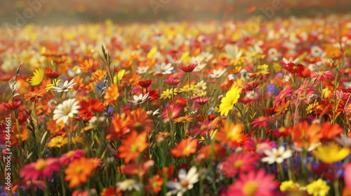 Colorful daisies on the meadow in the morning.