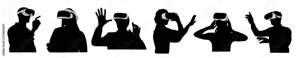 Silhouettes of diverse people in virtual reality headset, Men and women ...