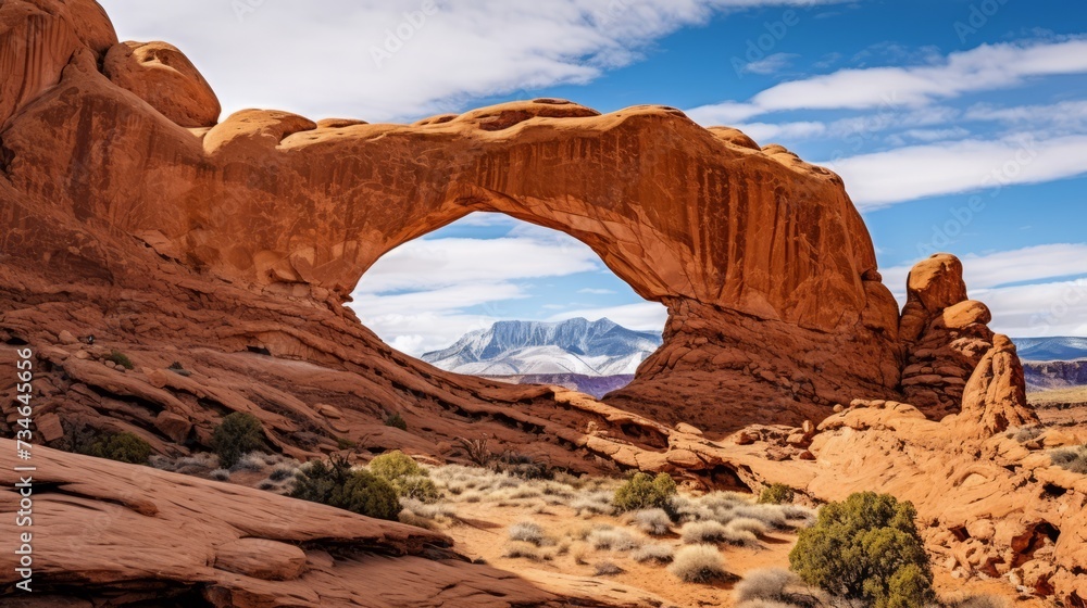 A desert landscape with colorful sandstone arches