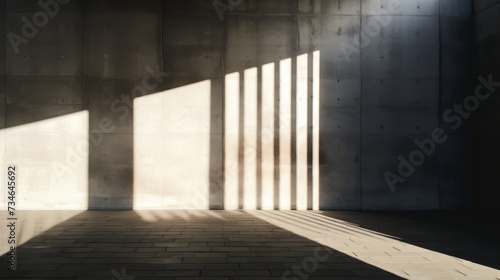 A dramatic contrast of light and shadow on brutalist walls
