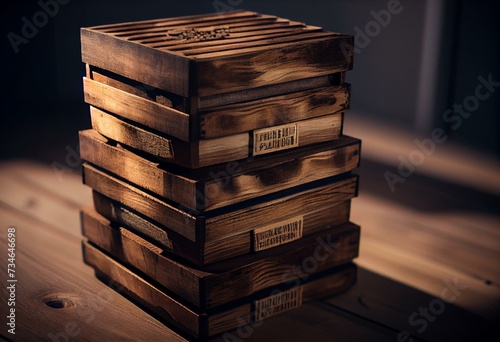 stack of of wooden boxes - perspective. Generative AI