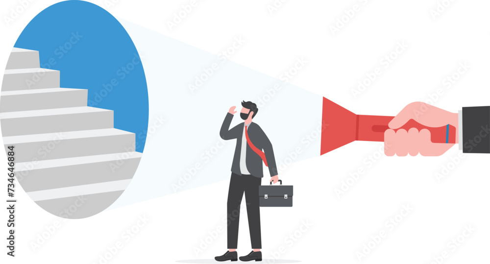 Human hand holding flashlight stairs direct walking forward business goal concept vector illustrator.
Human hand holding flashlight stairs direct walking forward business goal concept vector illustrator.