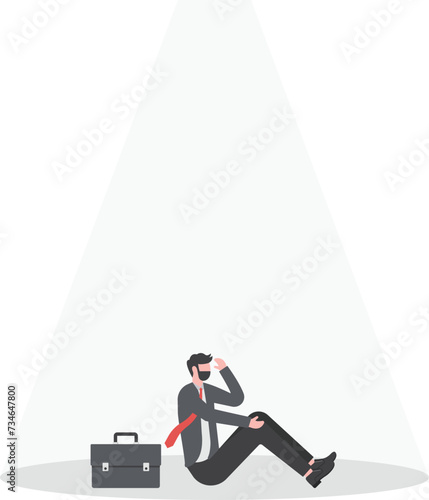 Sad businessman sitting, concept or people’s tendency to assume their mistakes, The Spotlight Effect is a psychological phenomenon concept vector illustrator

