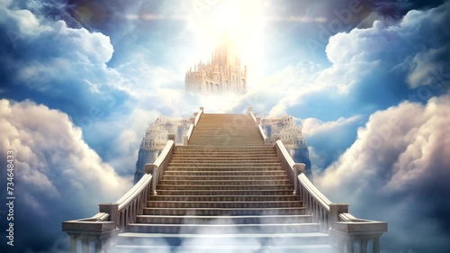 Scene of the stairs to heaven with a cloudy background, animated virtual repeating seamless 4k	
 photo
